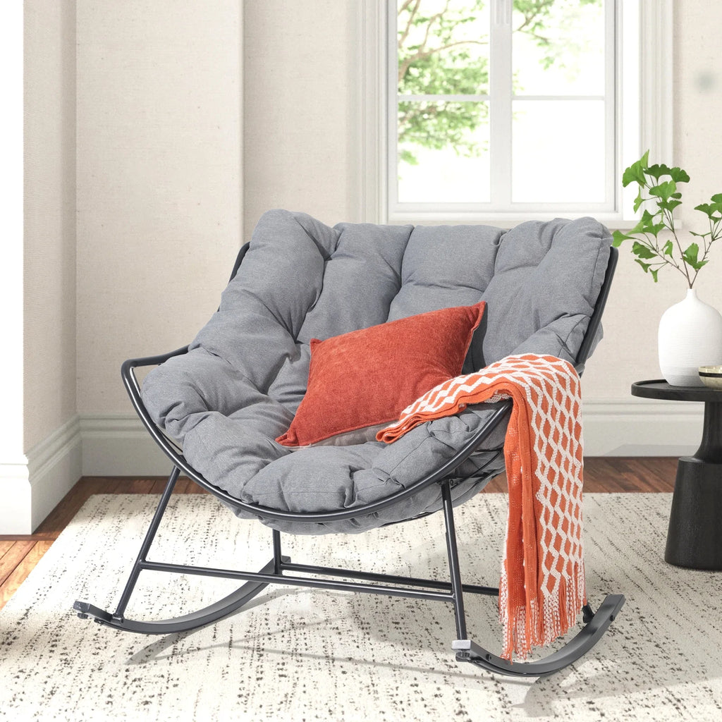 Grey Oversized Cushion Outdoor Rocking Chair R92476