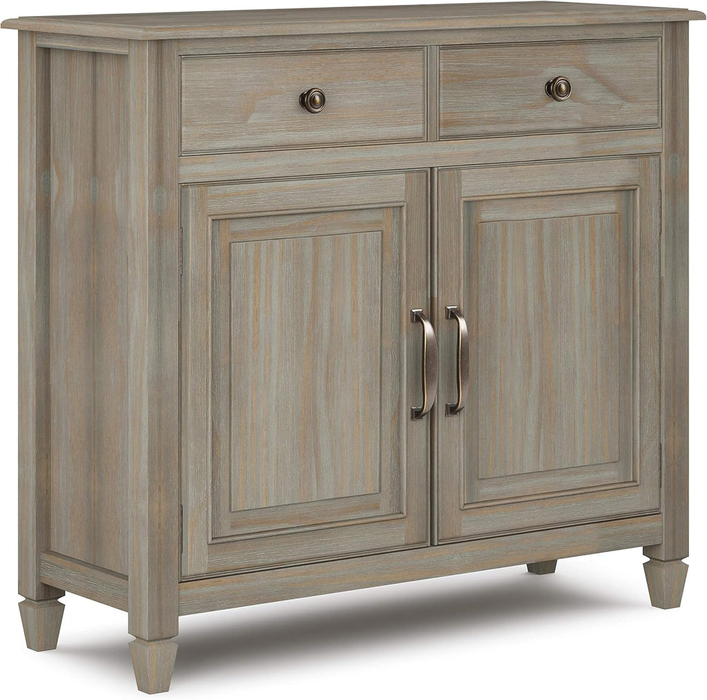 Distressed Grey Solid Wood Entryway Storage Cabinet with 2 Drawers, 2 Doors, Adjustable Shelves F68484