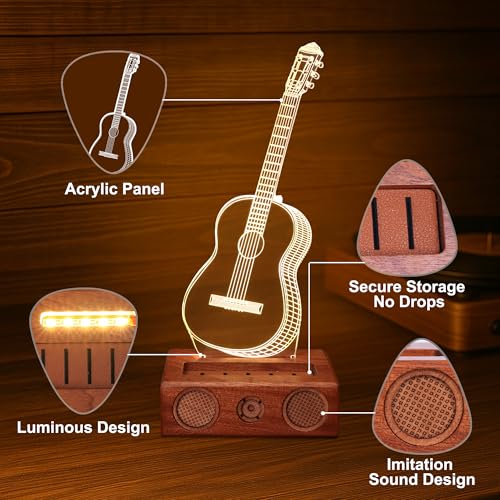Acrylic Light Up Guitar Pick Holder with Wooden Base N1230