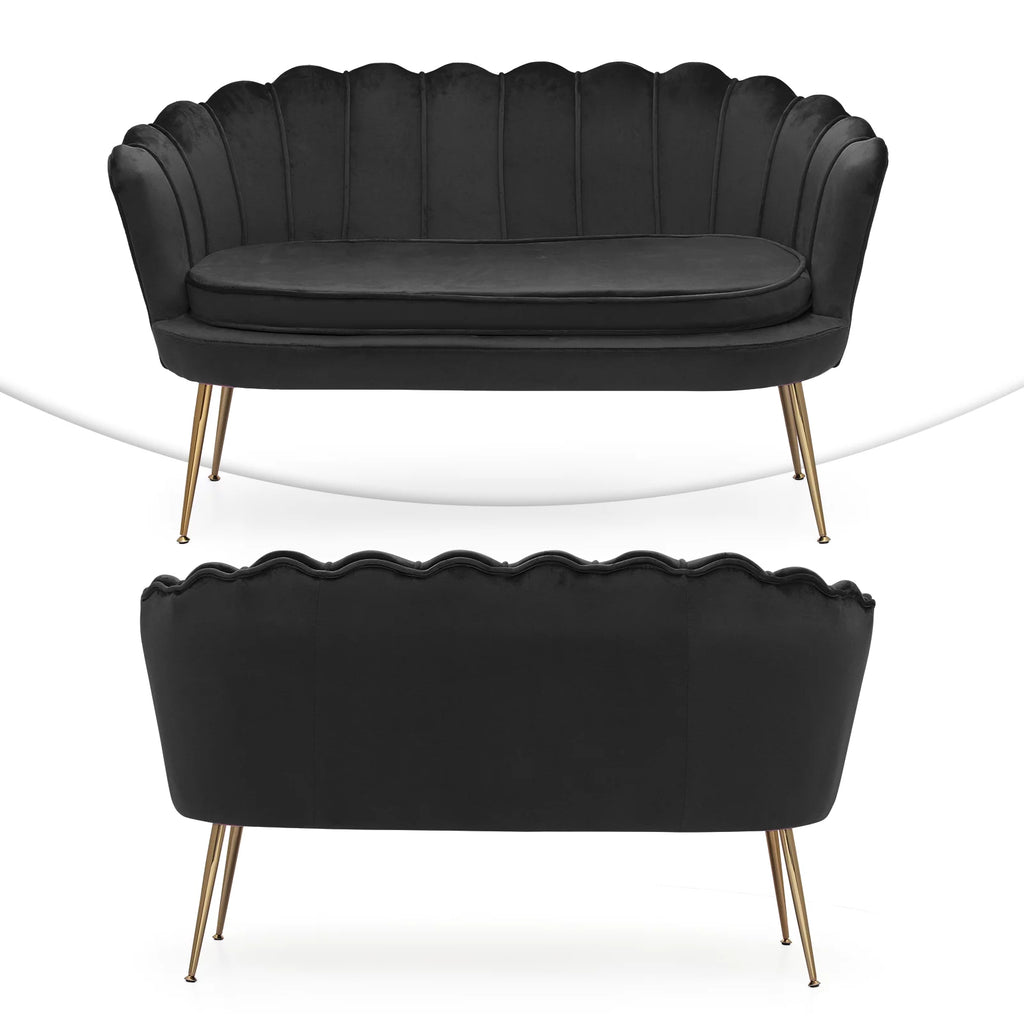 Black Tufted Velvet Loveseat with Pillows B975503