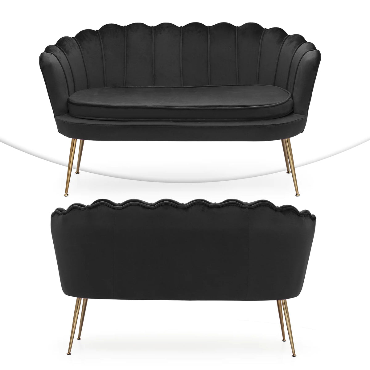 Black Tufted Velvet Loveseat with Pillows B975503