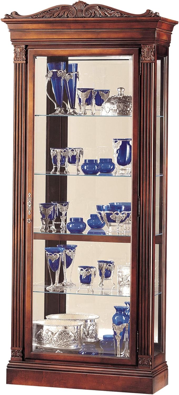 Cherry Finish Curio Cabinet with Four Glass Shelves and Locking Front Door X1116