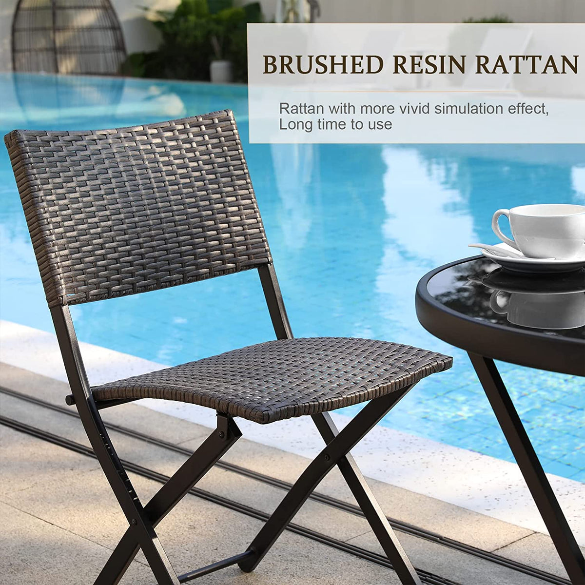 3 Pieces Outdoor Patio Bistro Set with Folding Patio Round Table and Chairs O181133