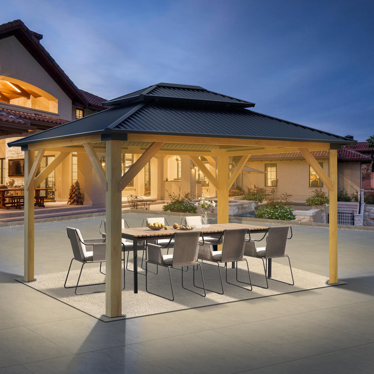 11' x 13' Hardtop Galvanized Steel Wood Gazebo Y27573