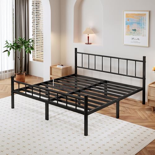 Full Size 14 Inch Metal Bed Frame with Headboard D8069