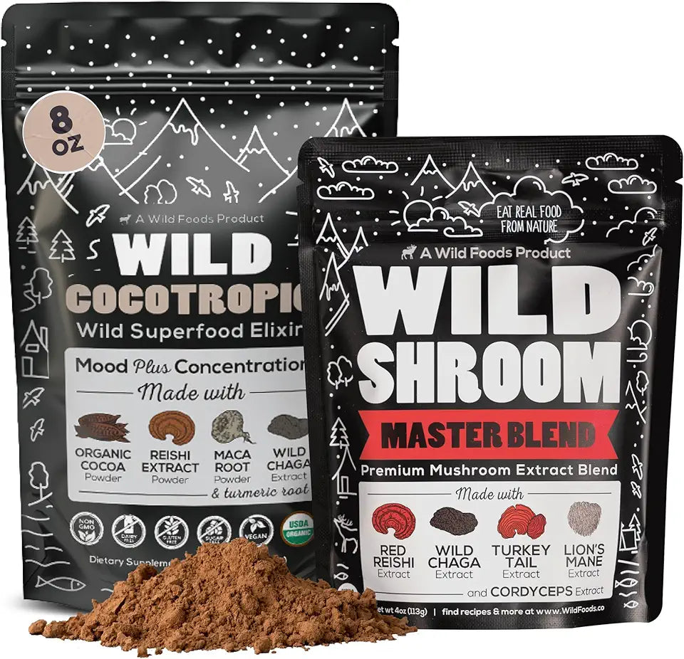 Organic Mushroom Cacao Mix 8oz & Mushroom Blend 4oz Bundle W921