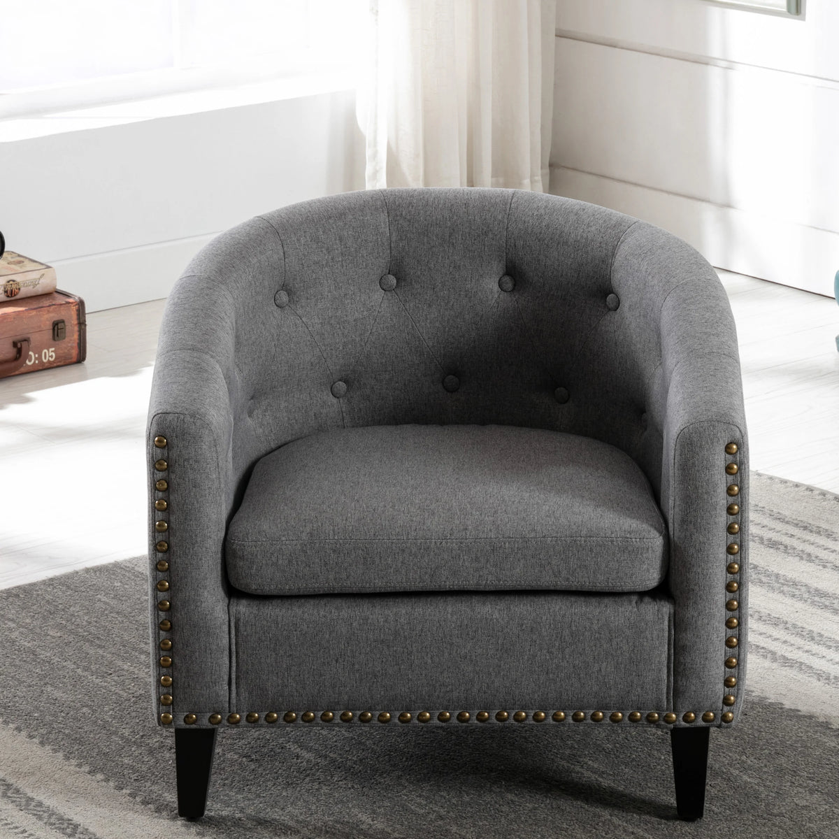 Linen Fabric Tufted Barrel Chair V798