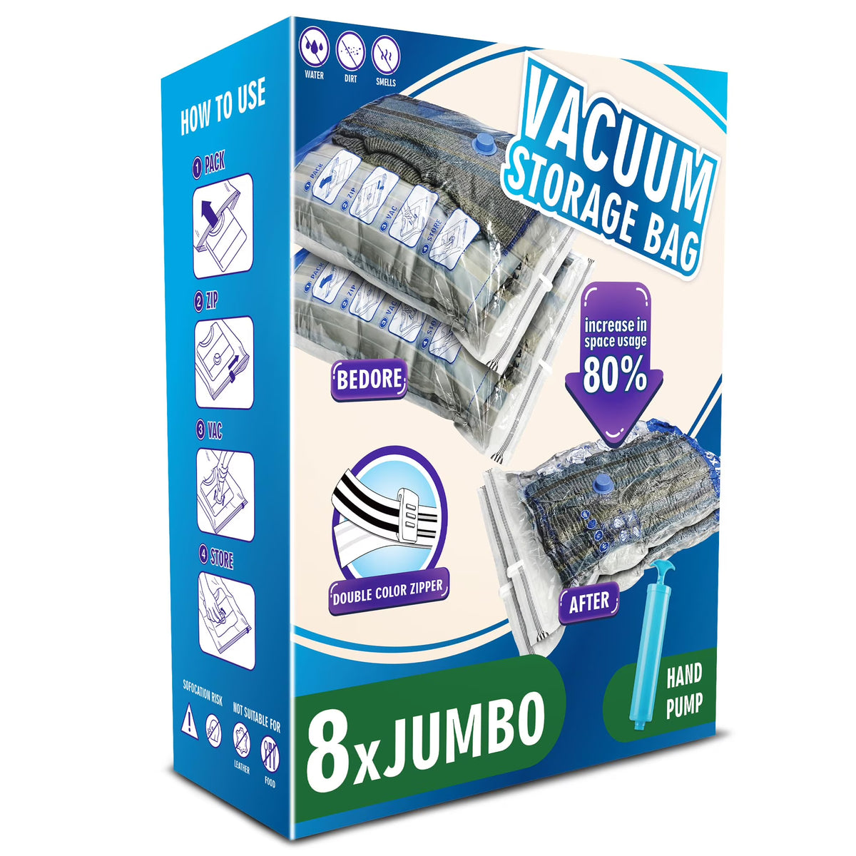 Jumbo Vacuum Storage Bags 8 Pack, Extra Large, White D578671