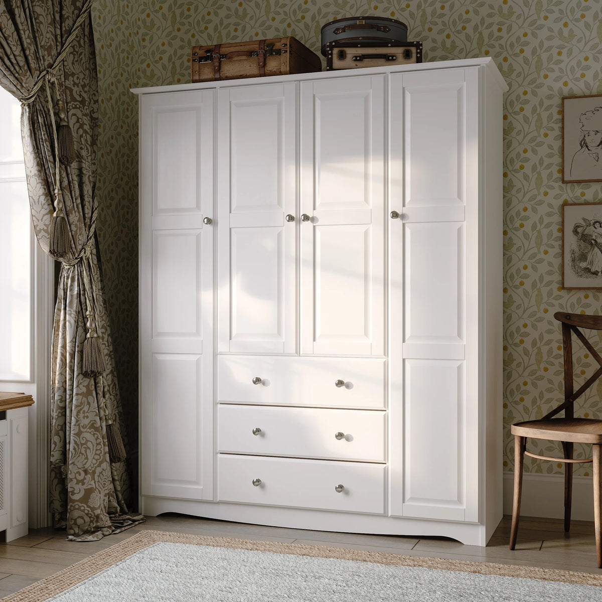 100% Solid Wood 4-Door Wardrobe Armoire V56579