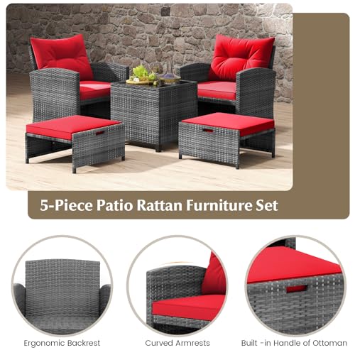 5 Piece Patio Rattan Furniture Set with Coffee Table U8577