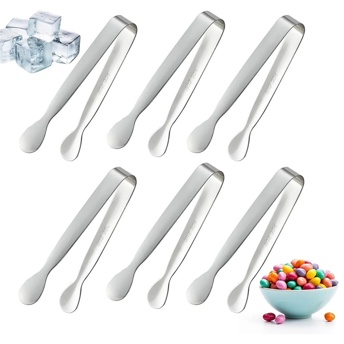 6PCS 4.25Inch Stainless Steel Small Tongs Q83936