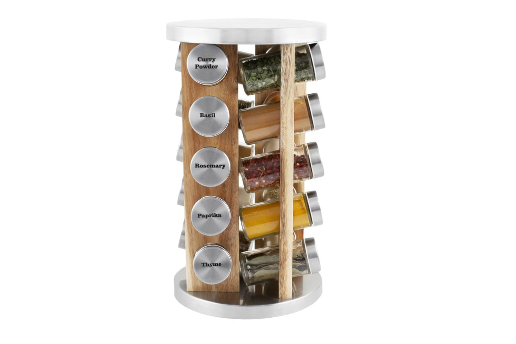20 Natural Rotating Acacia Wood Spice Jar Rack Set X973978