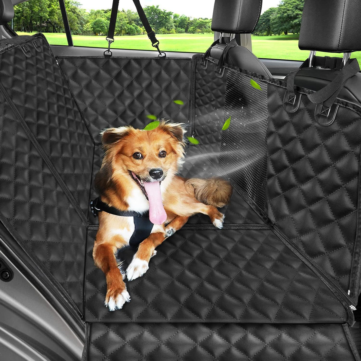 4-in-1 Waterproof Dog Car Seat Cover with Mesh Window, 55 x 58 in, Pack of 2 O19488