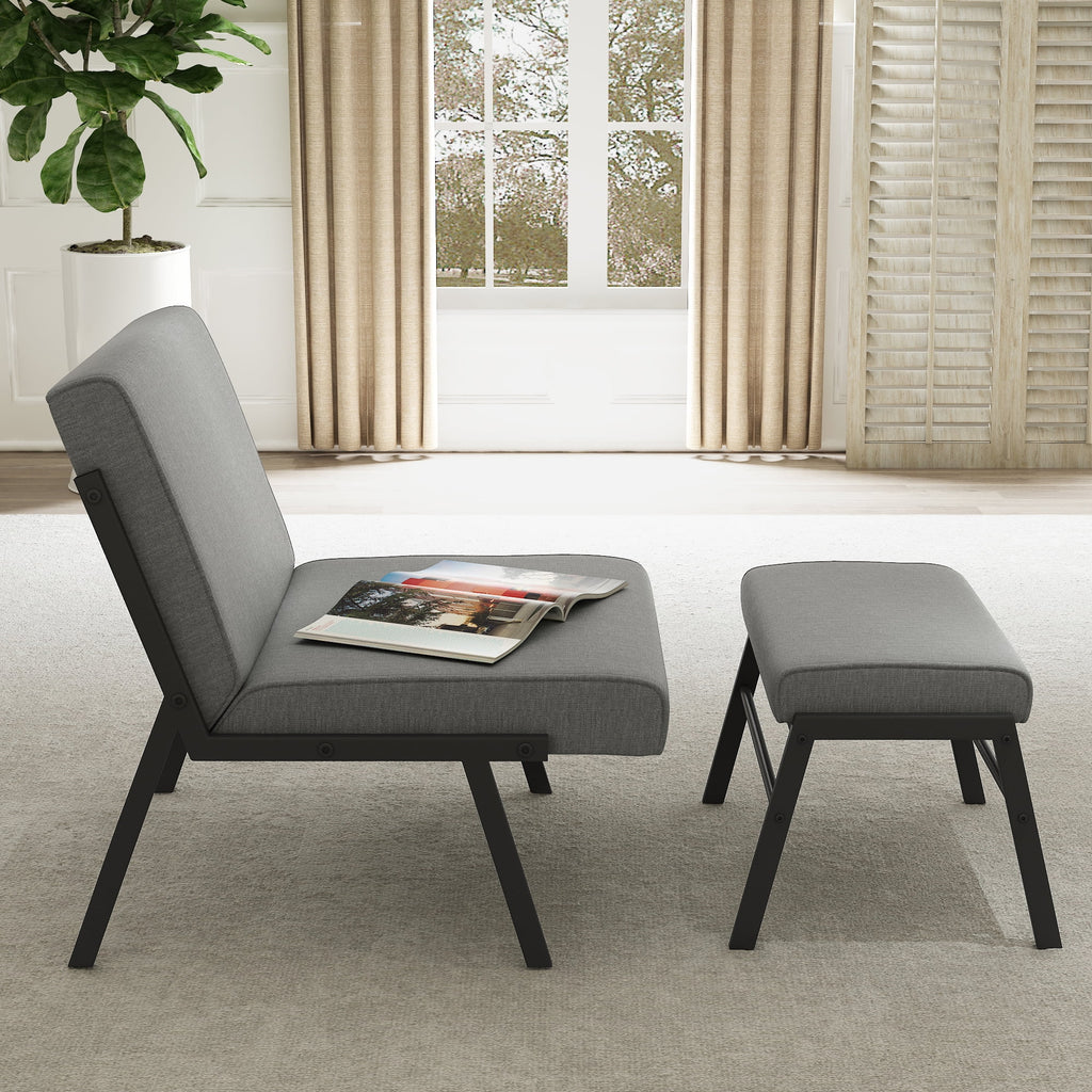 Modern Upholstered Accent Chair with Ottoman Linen Chair E3231