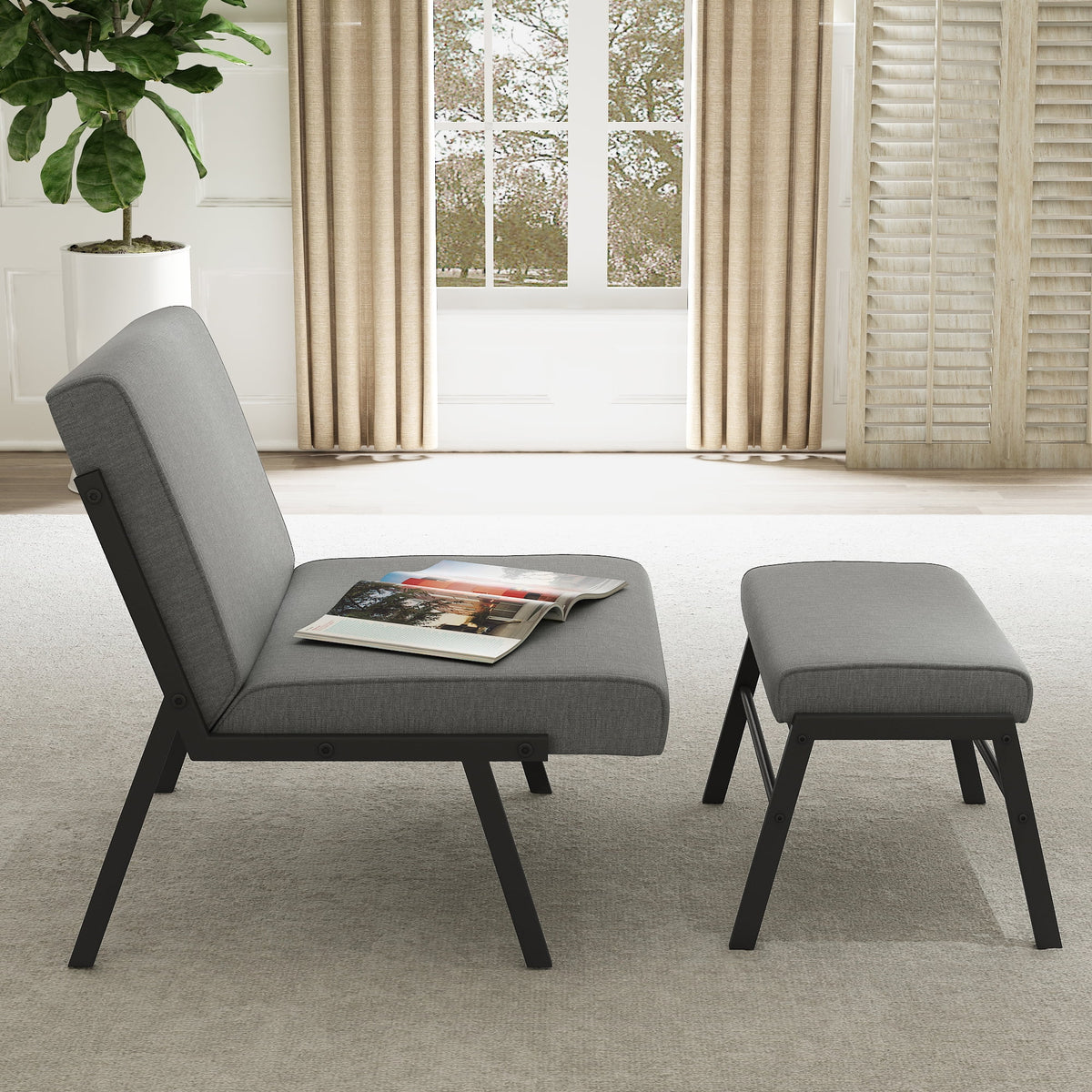 Modern Upholstered Accent Chair with Ottoman Linen Chair E3231