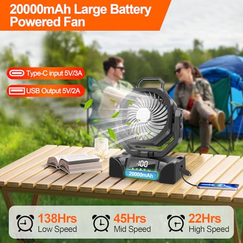Portable Battery Operated Camping Fan with Remote Control & LED Lantern I412