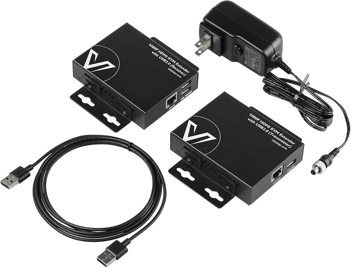 HDMI USB Extender, 1080P 60Hz Over Cat6 up to 80m, 2-Port USB2.0, PoE I1631
