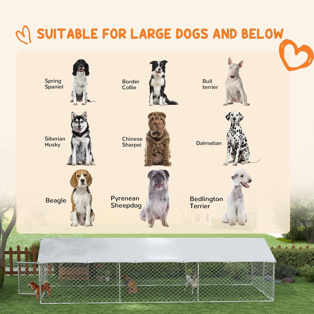 Large Heavy Duty Dog Kennel with Waterproof Cover, 19.7' x 7.5' x 4.9' C8184