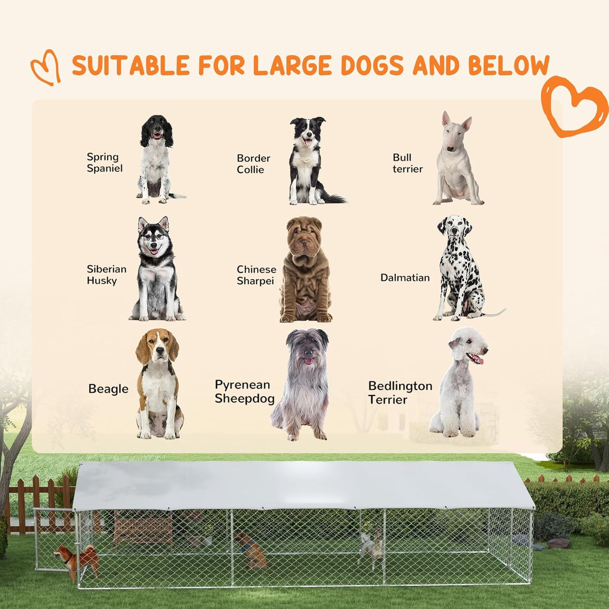 Large Heavy Duty Dog Kennel with Waterproof Cover, 19.7' x 7.5' x 4.9' C8184