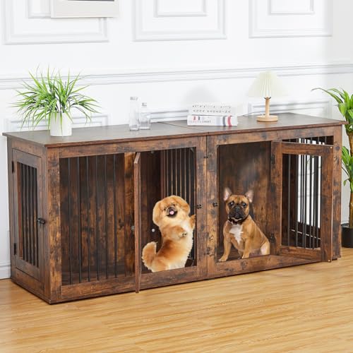 Wooden Double Dog Crate Kennel with Divider S3991
