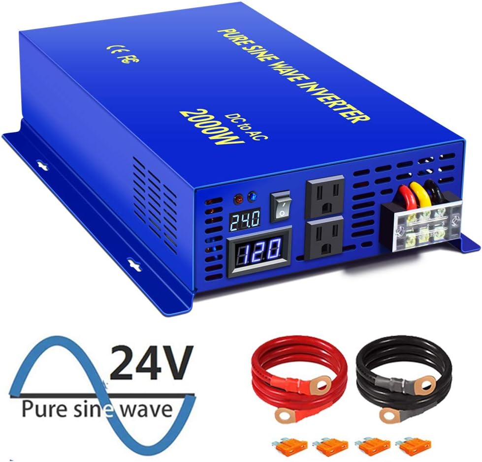Pure Sine Wave Inverter 24V to 110v 120v 2500 Watt with Dual AC Receptacles W7362