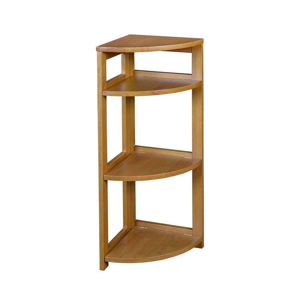 Medium Oak Wood 3-Shelf Foldable Corner Bookcase Y136