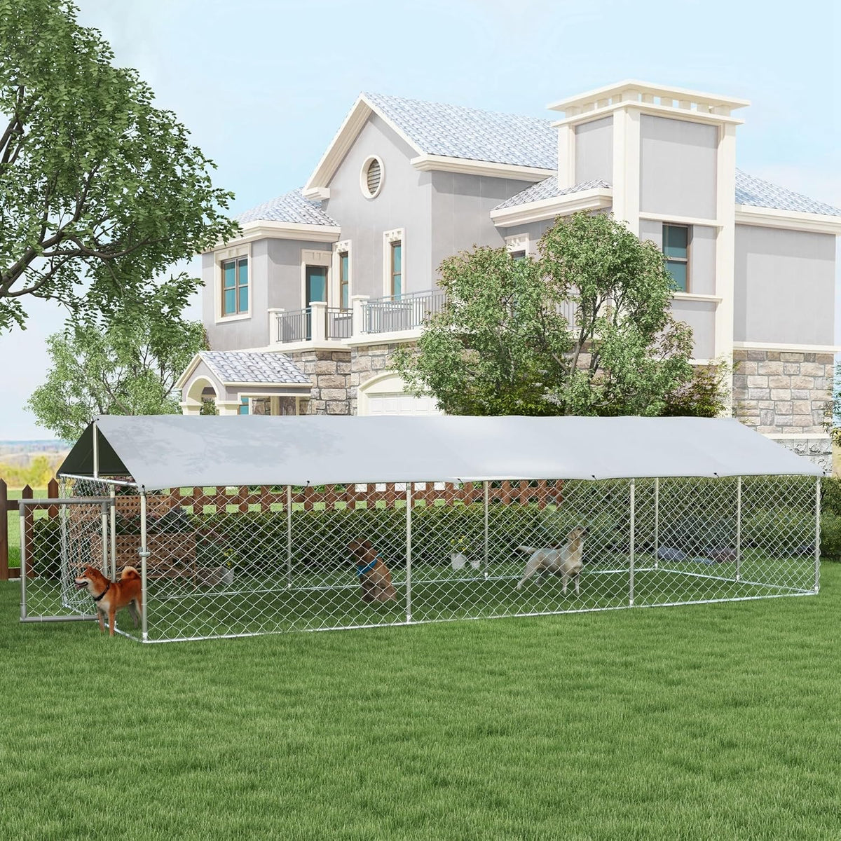 Large Heavy Duty Dog Kennel with Waterproof Cover, 19.7' x 7.5' x 4.9' C8184