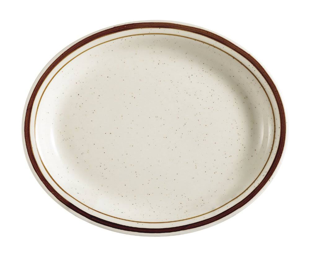 Brown Rim Speckled White Stoneware Oval Platter Box of 12 R134958