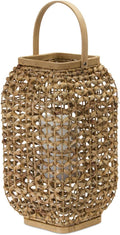 21.5" H Wicker Glass Candle Holder Lantern H856