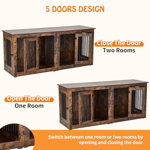 Wooden Double Dog Crate Kennel with Divider S3991