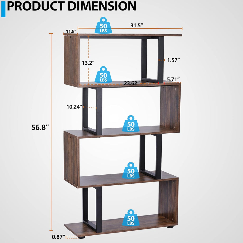 5-Tier S-Shaped Industrial Bookcase E86362
