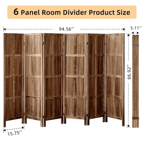 Wood 4 Panel Room Divider, 5.6 FT Tall Folding Privacy Screen N9182