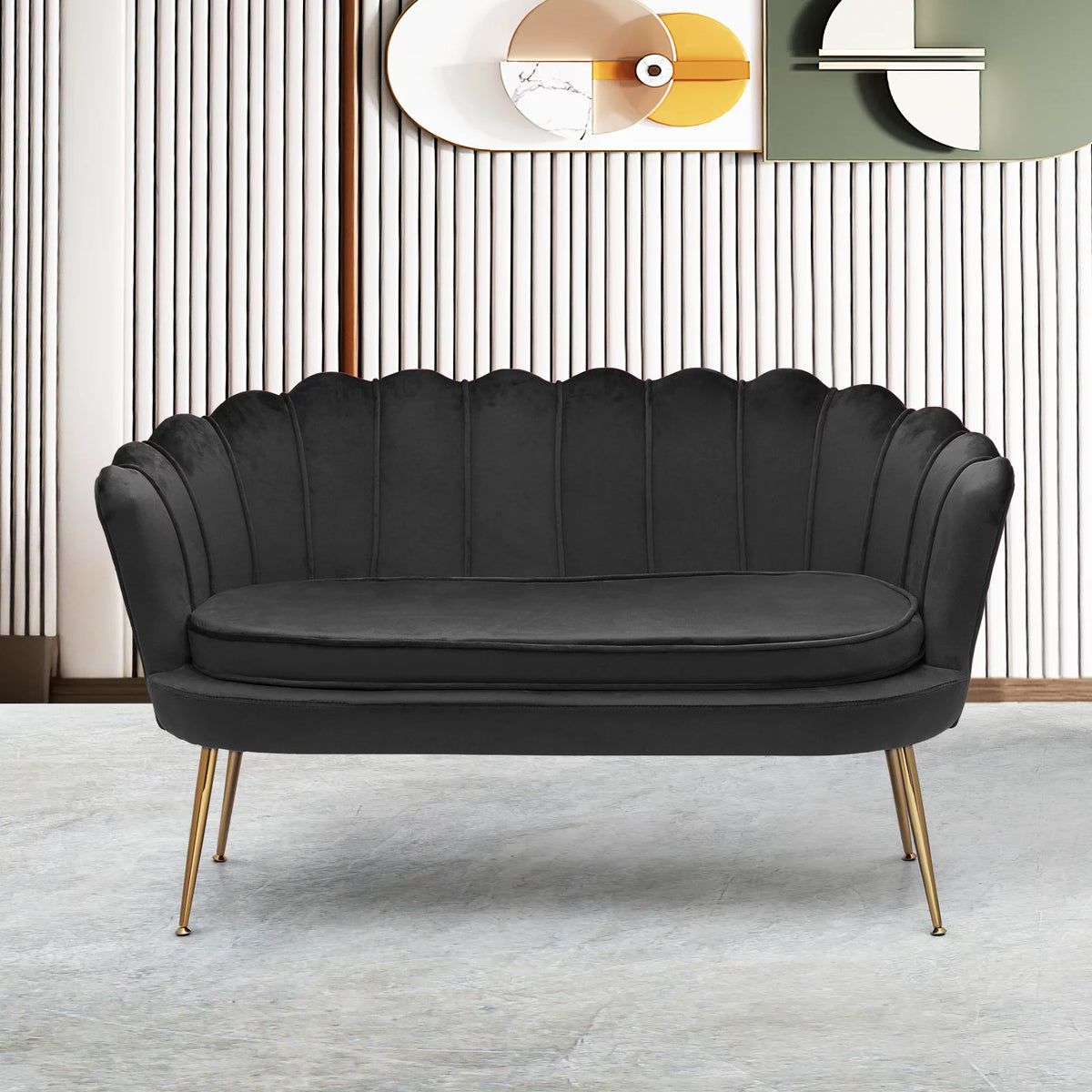Black Tufted Velvet Loveseat with Pillows B975503