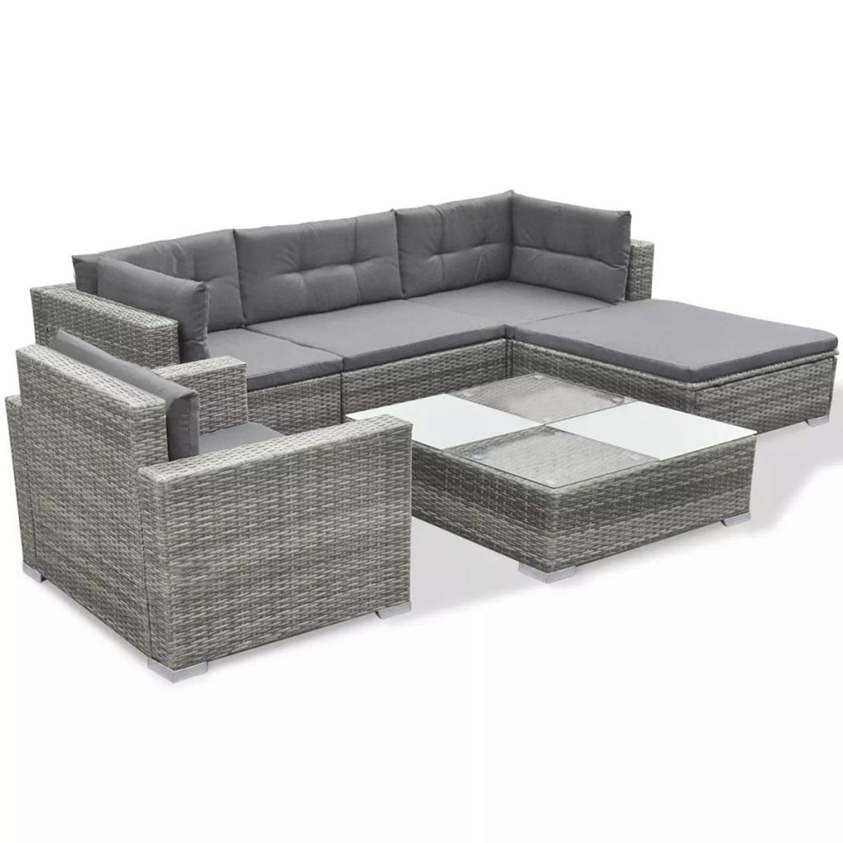 Grey Rattan Patio Sectional Sofa Set with Cushions Ottoman and Coffee Table M242276