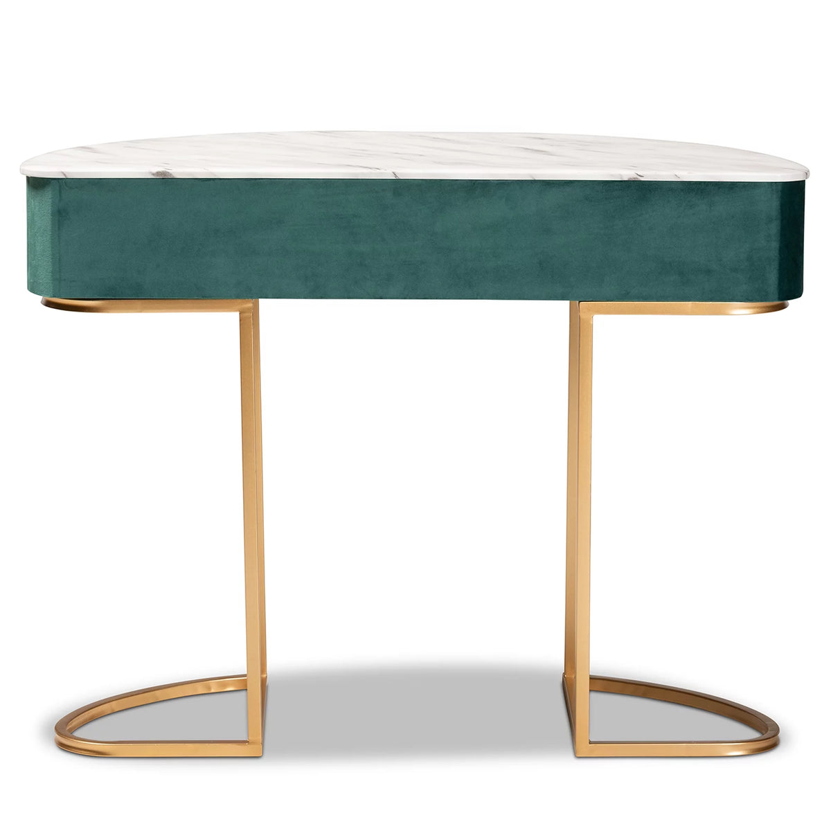 Green Velvet 1-Drawer Console Table with Faux Marble Tabletop D586374
