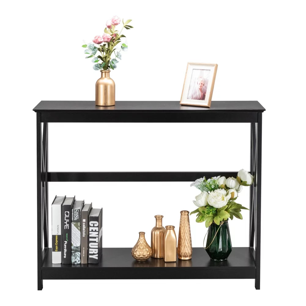 Black Narrow Console Table with Storage Shelves K113