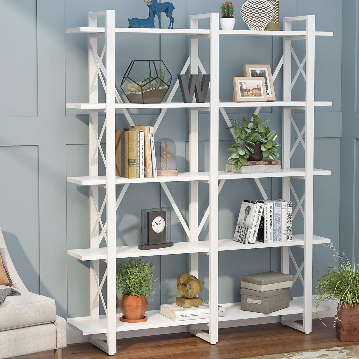 5-Shelf Wood and Metal Bookcase A668410