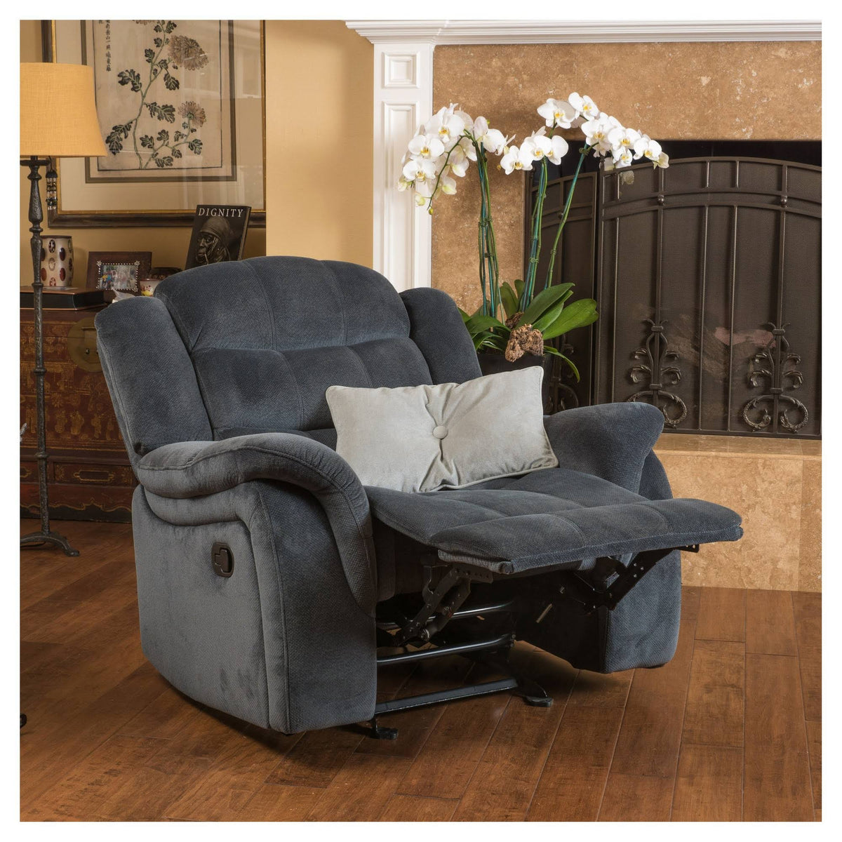 Grey Fabric Glider Recliner Club Chair G8373