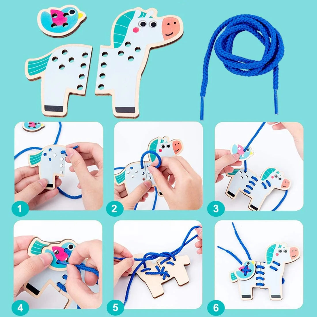 5 Pack Wooden Lacing Cards Montessori Sewing Toys P922278