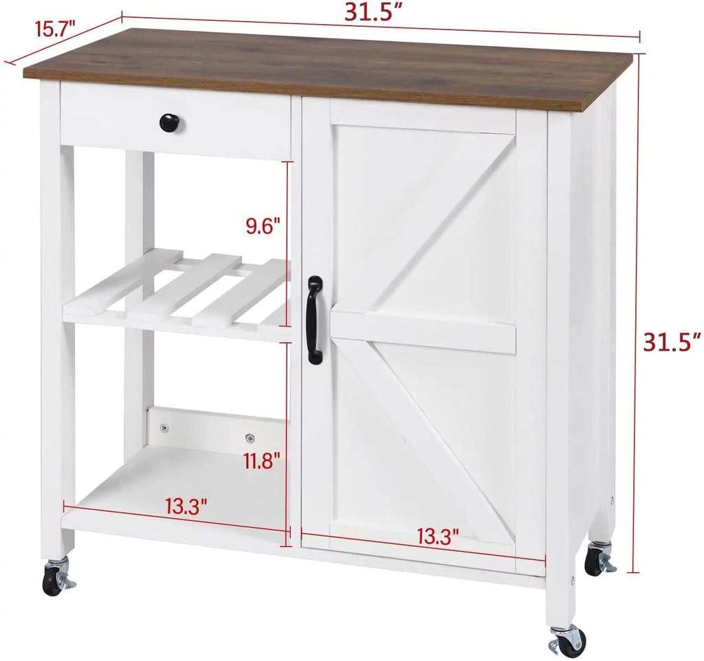 White Kitchen Island Cart on Wheels with Storage W968