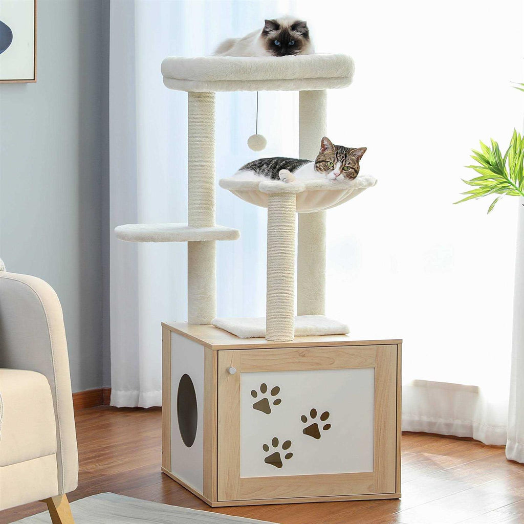 Cat Tree with Litter Box Enclosure and Scratching Posts W1322
