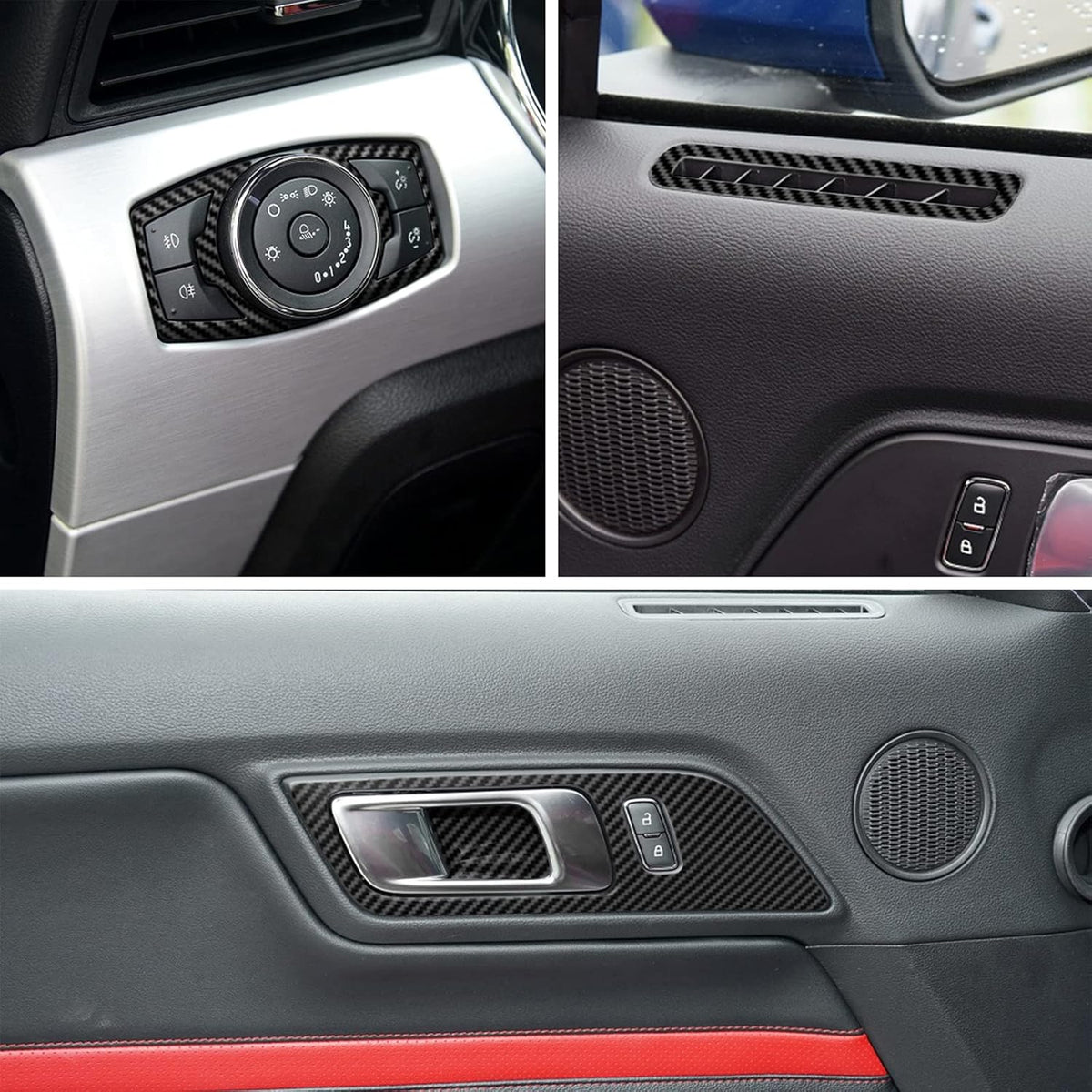 Carbon Fiber Texture Vinyl Wrap Center Console Dashboard Cover for Mustang 48PCS Black Y735