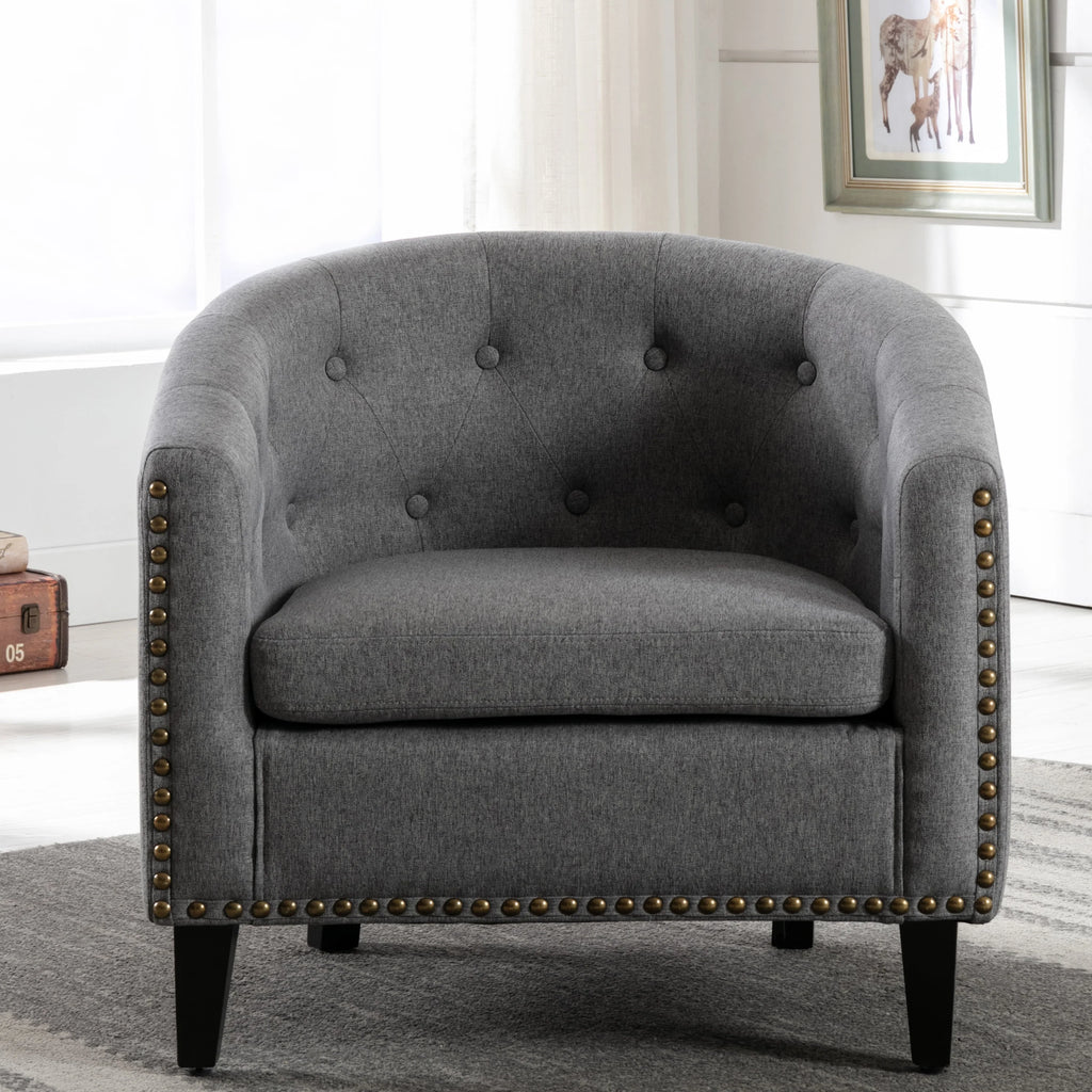 Linen Fabric Tufted Barrel Chair V798