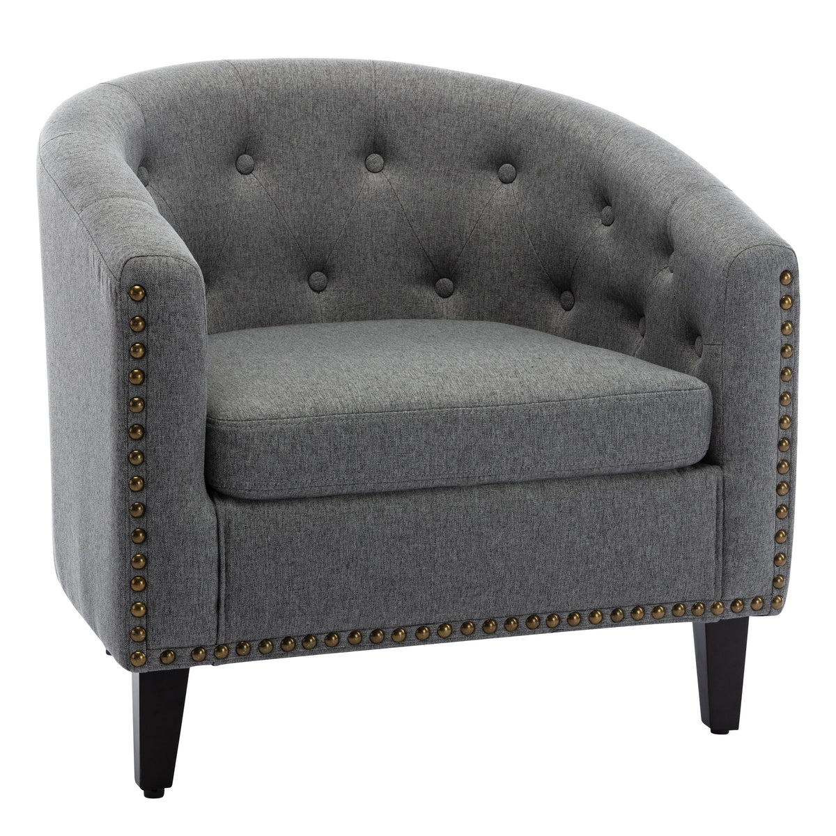 Linen Fabric Tufted Barrel Chair V798