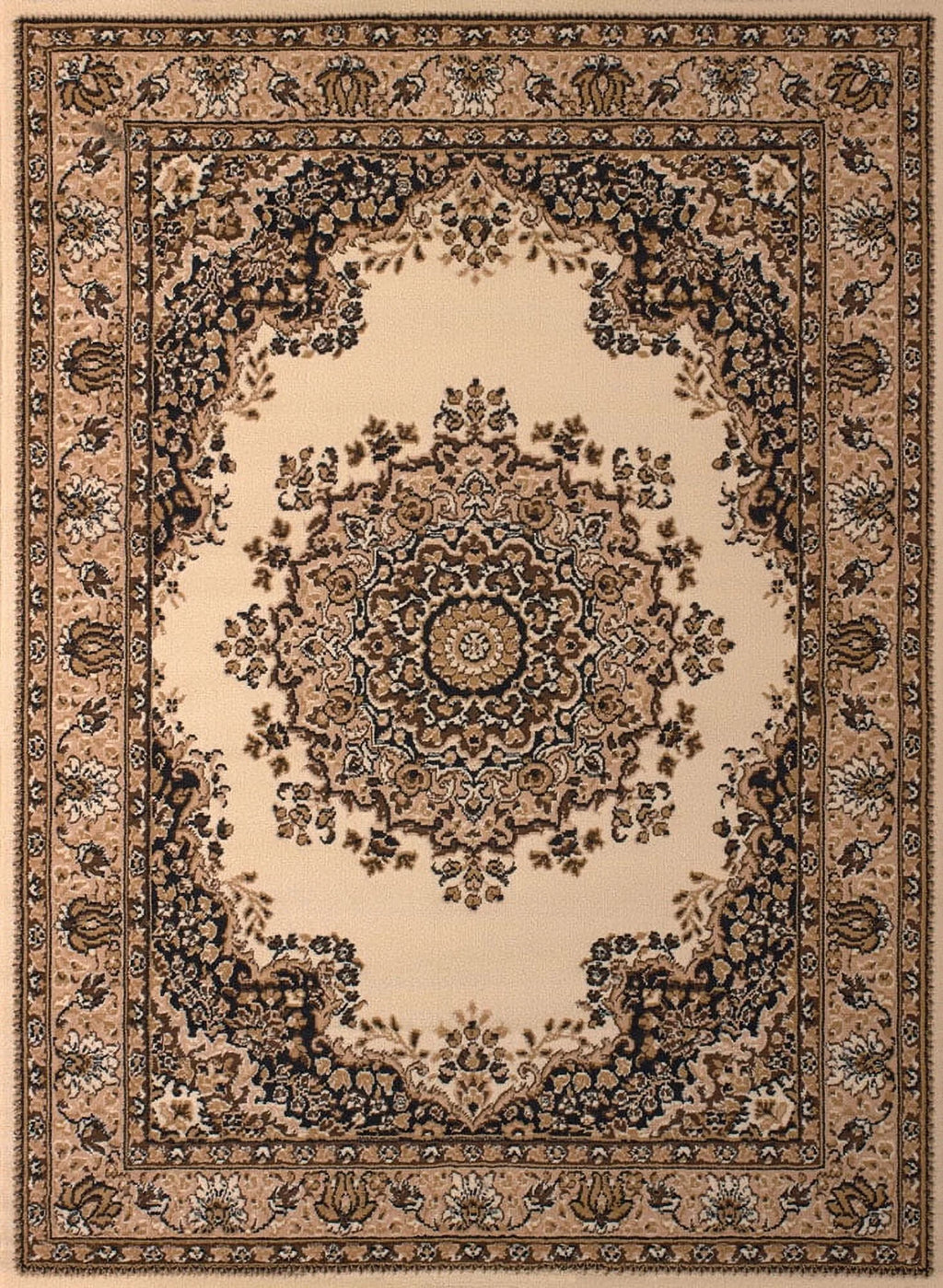 Traditional Oriental Area Rug with Center Medallion 7' 10" x 10' 6" Ivory T504