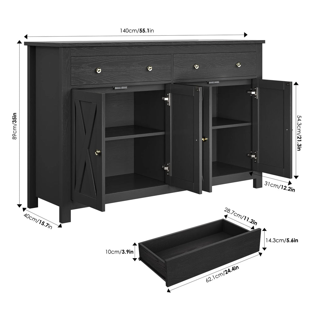 White 4-Doors 2-Drawers Wood Storage Cabinet D22991