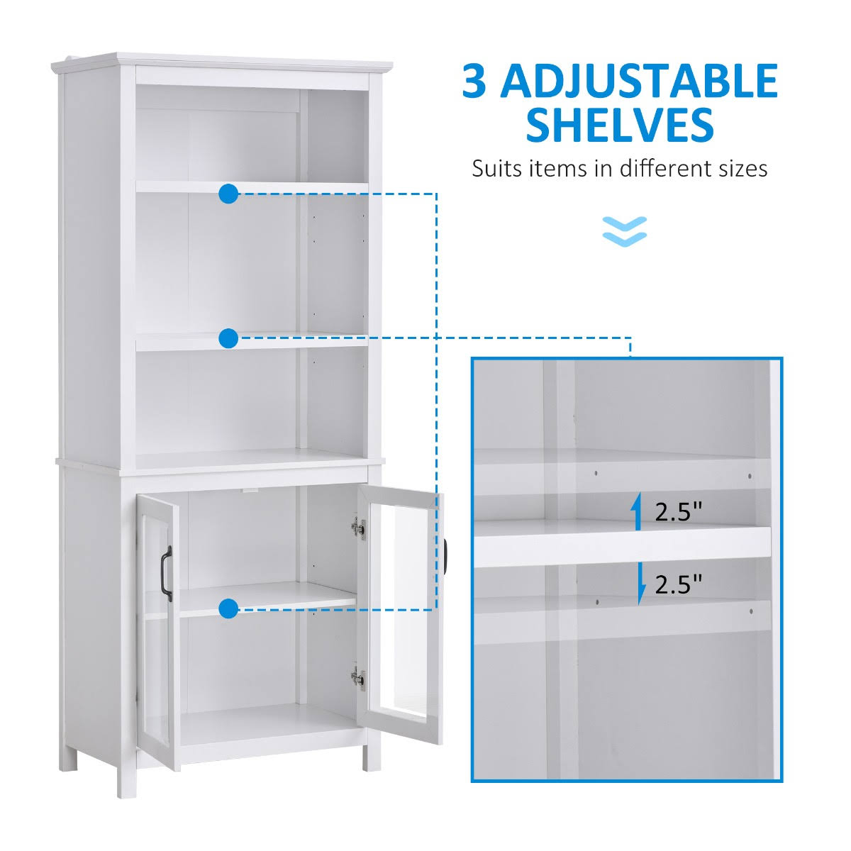 White Storage Cabinet Bookcase with Adjustable Shelves G755166