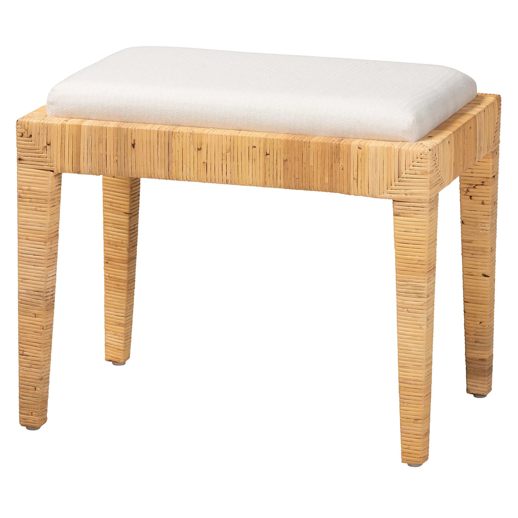 Natural Brown Rattan and Mahogany Wood Ottoman Z2986