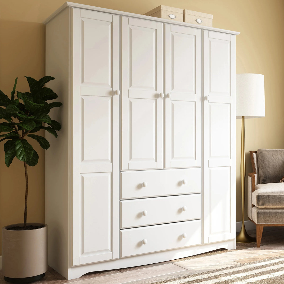 100% Solid Wood 4-Door Wardrobe Armoire V56579