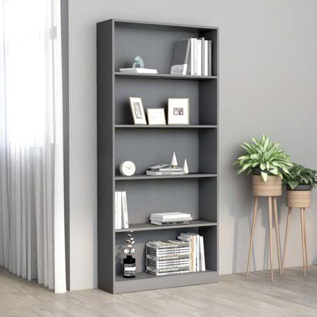 Gray 5-Tier Wood Bookcase L735